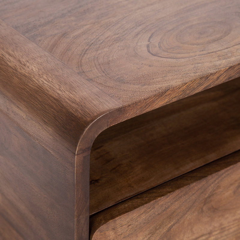 Walnut Mango Wood Floating Shelf with Drawer