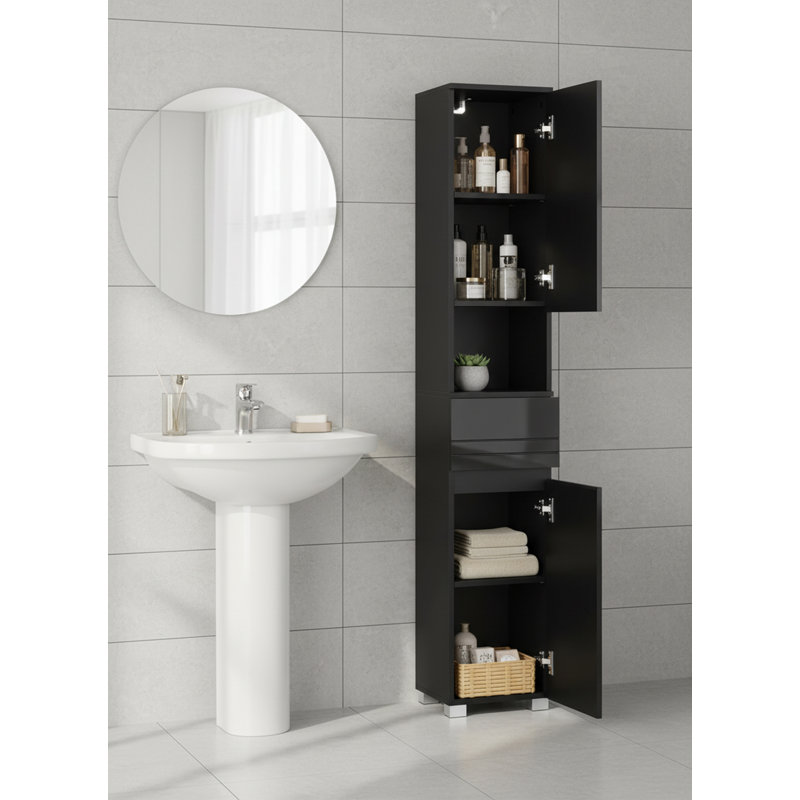 Engineered Wood Freestanding Bathroom Cabinet, Black
