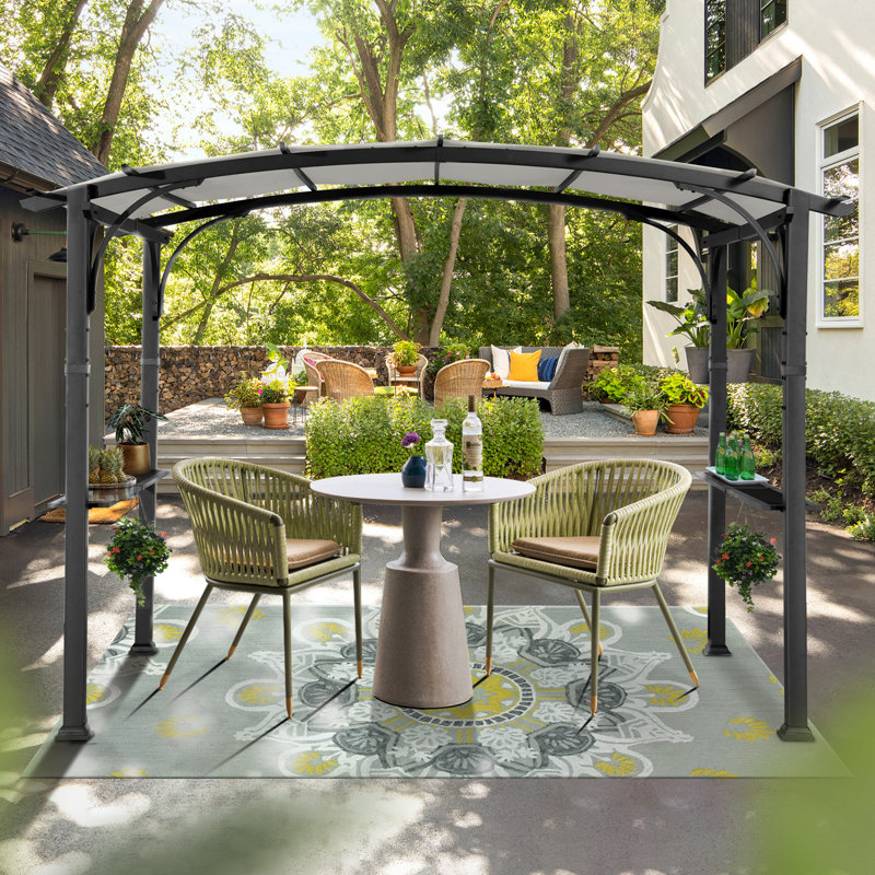 Metal Pergola With Canopy, Gray, 11 ft. W x 8.8 ft. D
