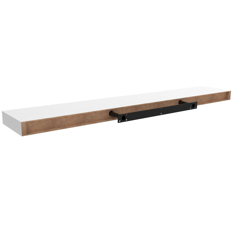 White Wood Floating Shelf with Invisible Wall Mount Bracket, 48"