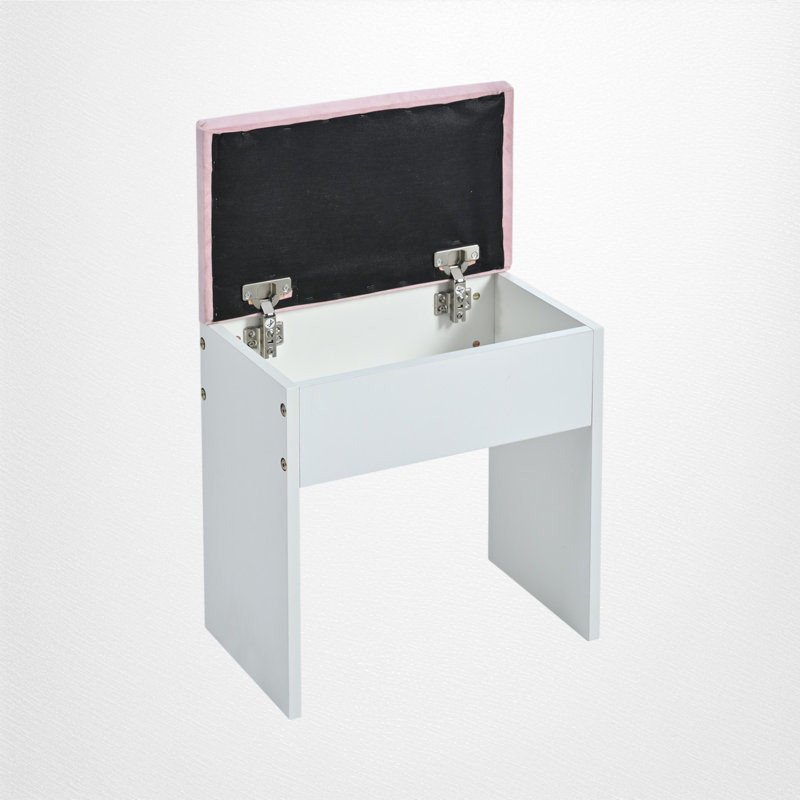 Ensemble de coiffeuse 41,7 "avec tabouret, miroir lumineux Hollywood, bois, tiroirs à miroir rose, contemporain, chambre à coucher