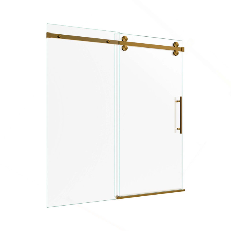 Porte de douche coulissante sans cadre élégante, durable, stable et peu encombrante, Or brossé