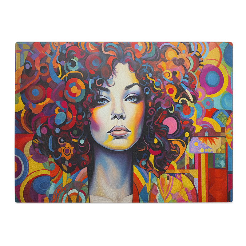 Woman with Afro Pop Art  Glass Chopping Board