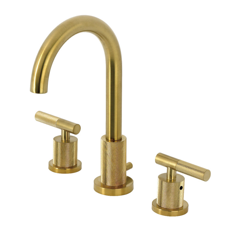 Robinet de salle de bain espacé à deux poignées à fixation sur le comptoir avec poignée moletée et bonde escamotable en laiton Kingston