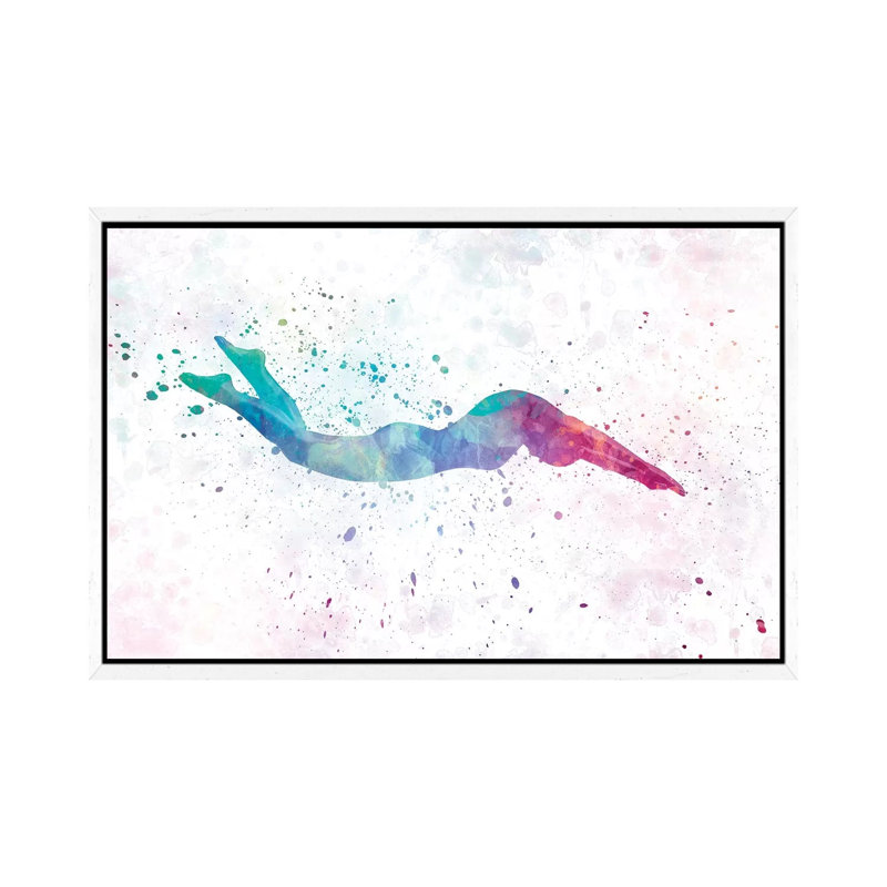 Swimming Silhouette IV by Paul Rommer - Painting on Canvas, White Framed, 66.04 cm H x 45.72 cm W