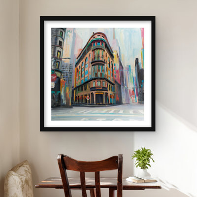 Building Architecture in New York - Blue Framed Matted Print