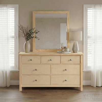 Transitional Dresser Mirror Storage 7-Drawers Bedroom Furniture Natural Pine Finish Wooden 1pc