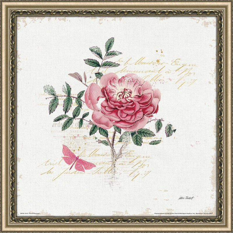 French Romance I - reproduction sur toile, H 37,5 po x l 37,5 po x P 1 po, Encadrement champagne
