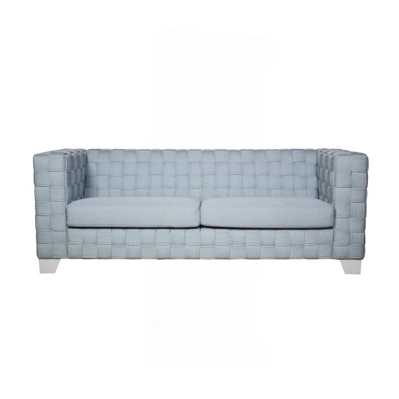 Light Teal Chenille & White Finish Sofa
