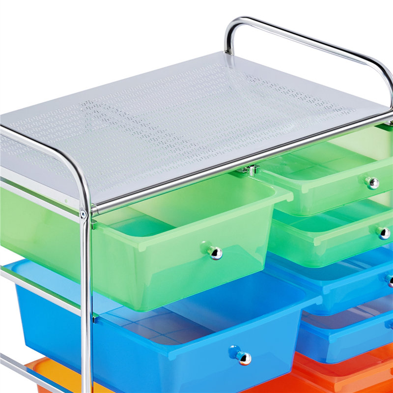 91cm H x 63cm W Utility Storage Cart with Wheels, Blue/Green/Red