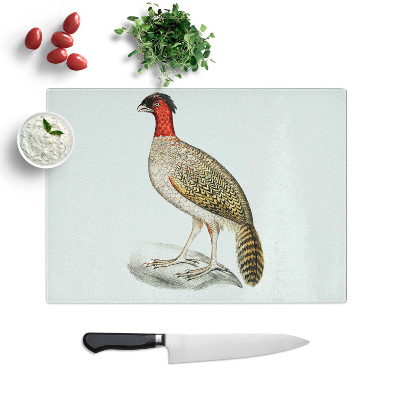 Tempered Glass Pheasant Illustration Chopping Board, 28.5 cm W x 20 cm L