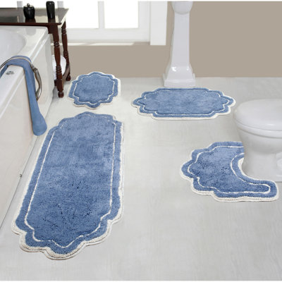 Dobrinsky 100% Cotton Bath Rug and Contour Mat, Machine Washable, Quick Dry, Absorbent - 4 Piece Set