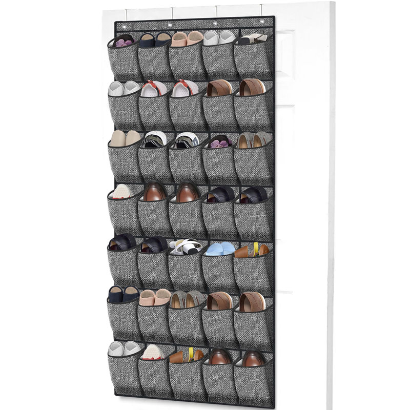 35 Pockets Over the Door Shoe Organizer, Hanging Door Shoe Rack for Closet, Gray