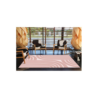 Tapis tissé à rayures rose et blanc