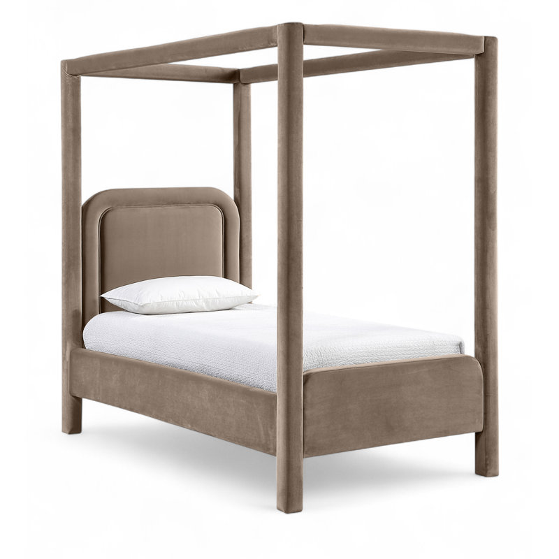 Lit tapissier Salina, Velours taupe, Simple