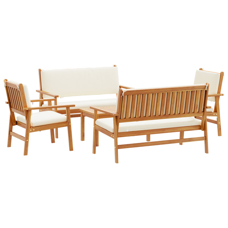 Ensemble de canapé de jardin vidaXL 5 pièces en bois d'acacia massif brun, Beige