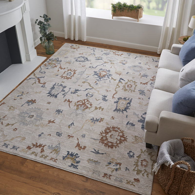 Tapis rectangulaire en polyester tissé à la machine à motif abstrait Maximiano, Rectangle 6 pi 7 po x 9 pi 6 po
