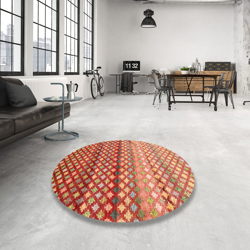 Tapis rouge à motif géométrique, Rond 5 pi