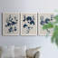Bleu marine et feuilles de lin II - ensemble de 3 peintures sur toile encadrées-1524676177-1524676183