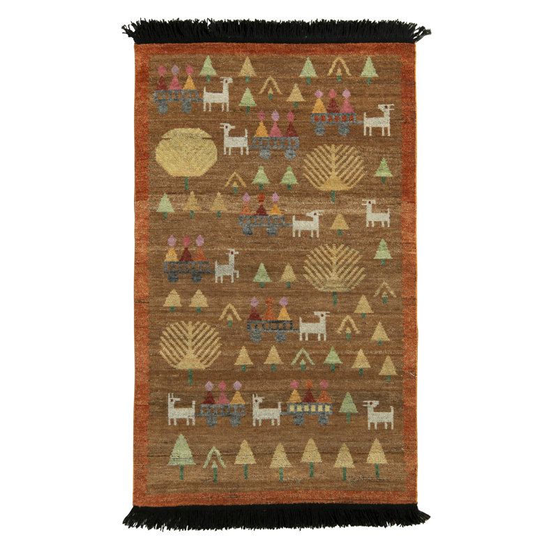 Rug & Kilim’S Scandinavian Folk Art Rug In Brown With Pictorial Pattern, Rectangle 9' x 12'