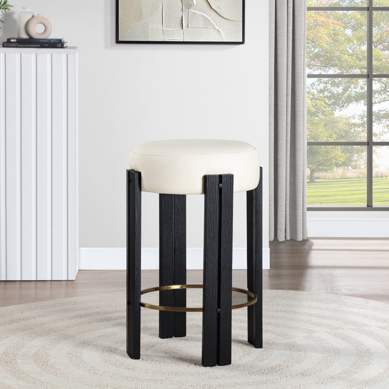 Tabouret de comptoir Harrison, Cuir crème végétalien, Noir