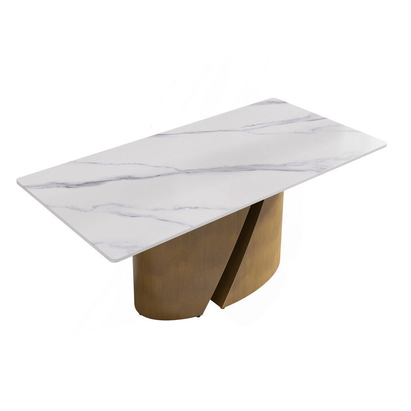 70,86 po moderne pierre artificielle panneau blanc bronze pieds en métal de fer - peut accueillir 6 à 8 personnes