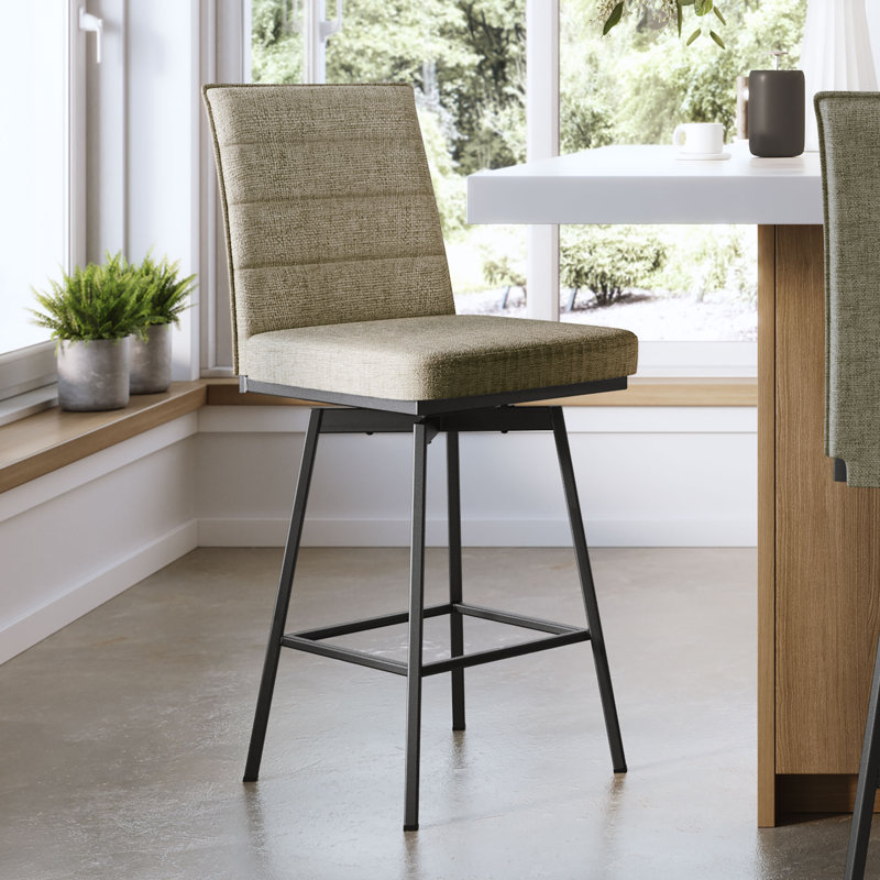  Tabouret de bar et de comptoir pivotant Donato, Brun / kaki, Tabouret de comptoir (siège d'une hauteur de 26,6