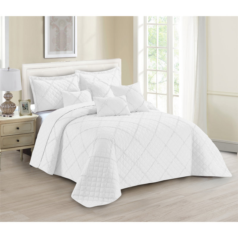 Fairdale Polyester Solid Colour Bedspread with Pillow Shams, White, 250 x 270 cm Bedspread - 2 Shams