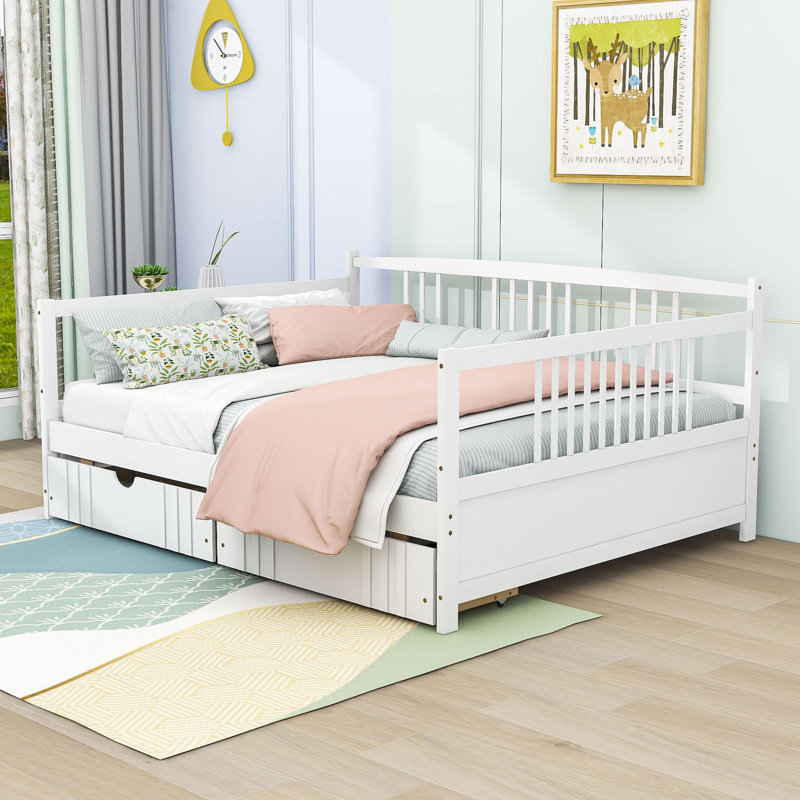 Pavillion Full Size 2 Drawers Wood Daybed, White