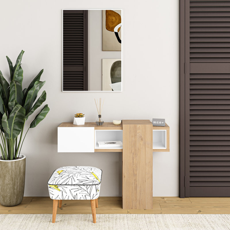 Aivree Dressing Table with Mirror, Oak/White
