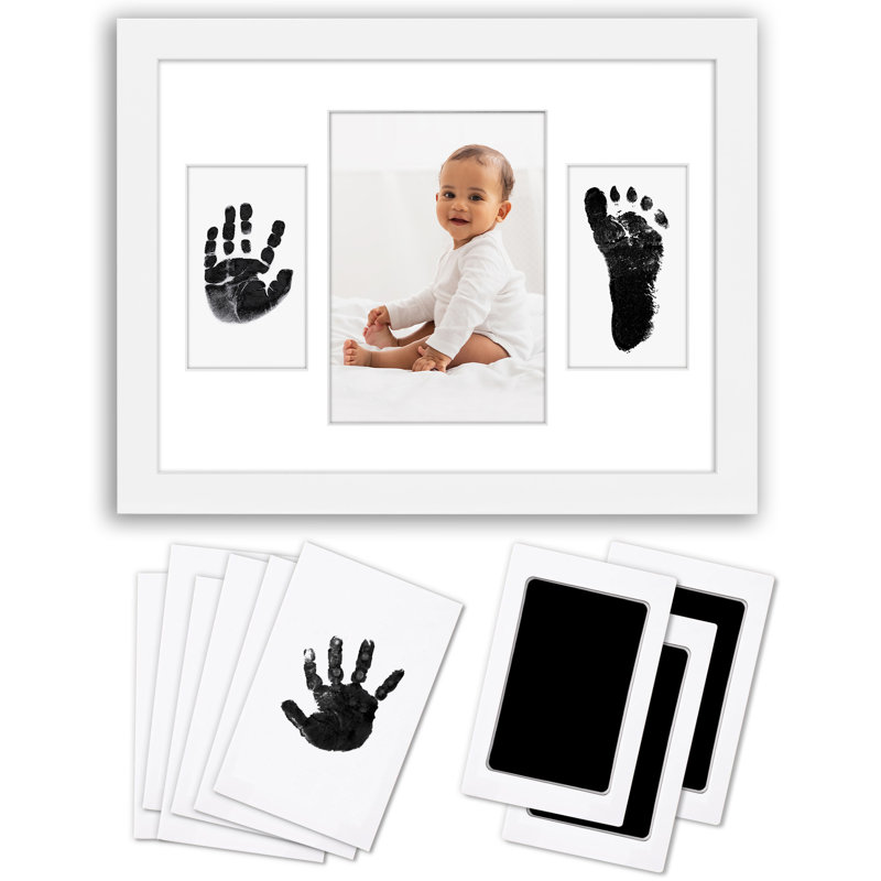 Ensemble de 3 empreintes de mains et de pieds pour bébé Americanflat - cadre photo 9 x 12 avec passe-partout pour 3 ouvertures et verre incassable