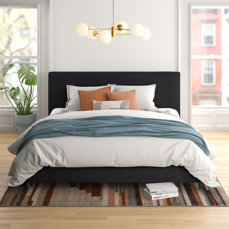 Pyburn Upholstered Platform Bed, Full, Classic Black Performance Velvet