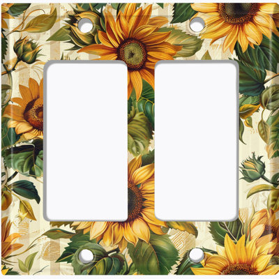 Couvercle de plaque d'interrupteur en métal; Bascule GFI de taille standard US - tournesols rétro
