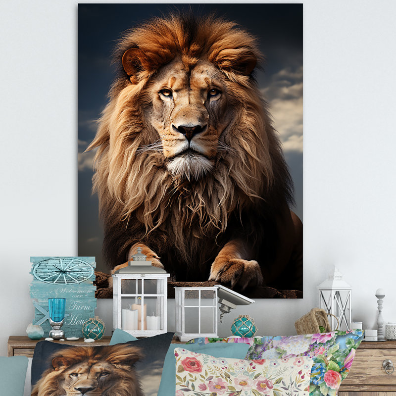 Lion Regal King - Lion, reproduction d'art sur toile encadrée, H 32 po x l 24 po x P 1 po, Toile tendue