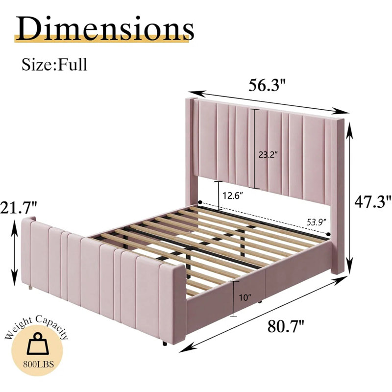 Upholstered Bed with Vertical Channel Tufted Headboard & 22" Footboard, Full, Pink