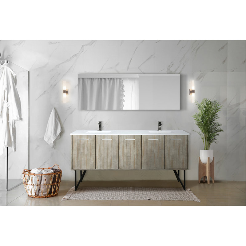 Ensemble de meuble-lavabo double, comptoir en quartz blanc et robinet en métal (NO SINK)