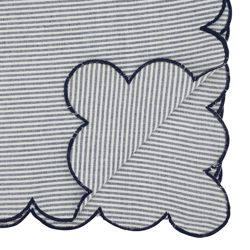 Cotton Striped Scalloped Table Runner – Everyday Woven Table Runner for Dining & Console Tables, 16"x72", Navy