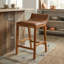  Tabouret avec siège en cuir véritable brun clair et base en bois de teck massif avec têtes de clous en laiton Luisa