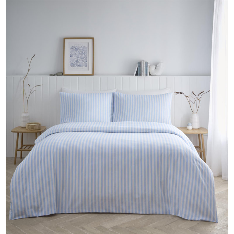 Cotton Blend Striped Duvet Cover Set, Super King, Blue