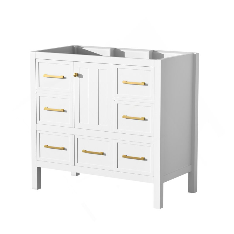 Meuble-lavabo de 36 po sans lavabo, meuble de rangement à structure en bois, meuble-lavabo autoportant avec 5 tiroirs et portes à fermeture douce