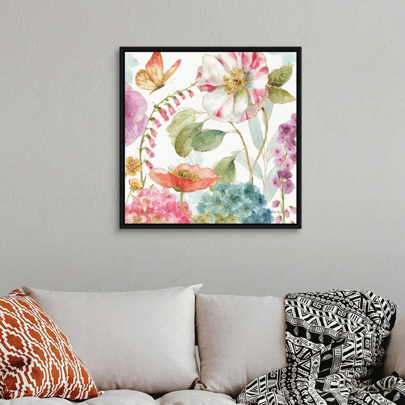 «Rainbow Seeds Flowers II» par Audit Lisa - reproduction d'art sur toile, Toile avec cadre noir, H 32 po x l 32 po x P 2 po