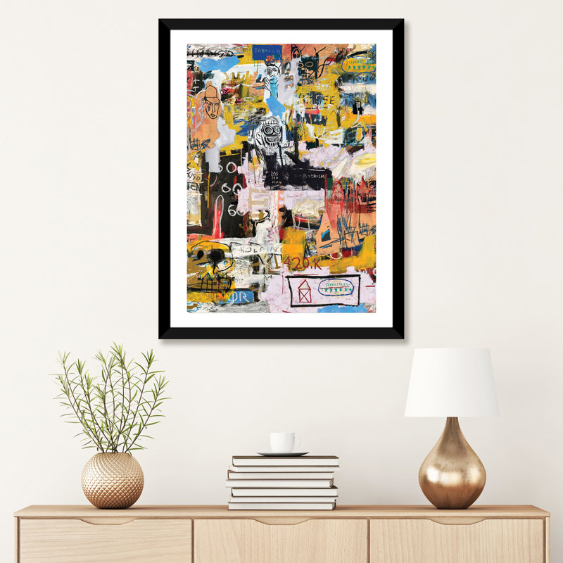 «Basquiat World» par PinkPankPunk - impression d'art graphique, H 32 po x l 24 po, Papier dans un cadre photo, Bois beige