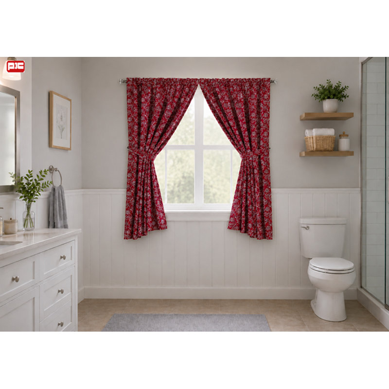Ensemble de 2 rideaux à poches brodées, L 36 po x L 54 po, Rouge