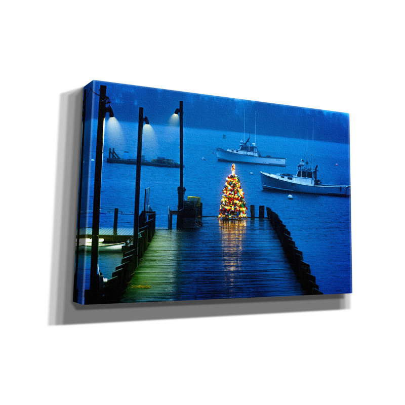 «Christms In The Harbor» par Rick Berk, art mural sur toile, H 40 po x l 60 po x P 1,5 po