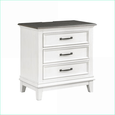 Classic Farmhouse 3-Drawer Nightstand with USB/Power - Antique White &amp; Brown