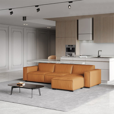 Orange Genuine Leather Modular Sofa cushion couch