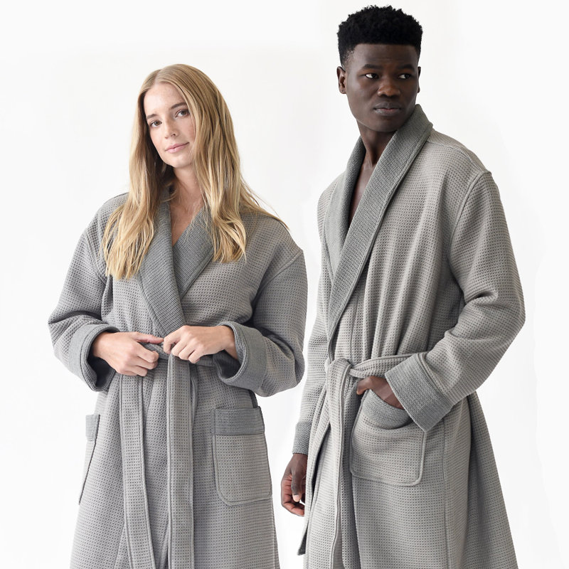 Waffle Bath Robe, Dark Gray, L