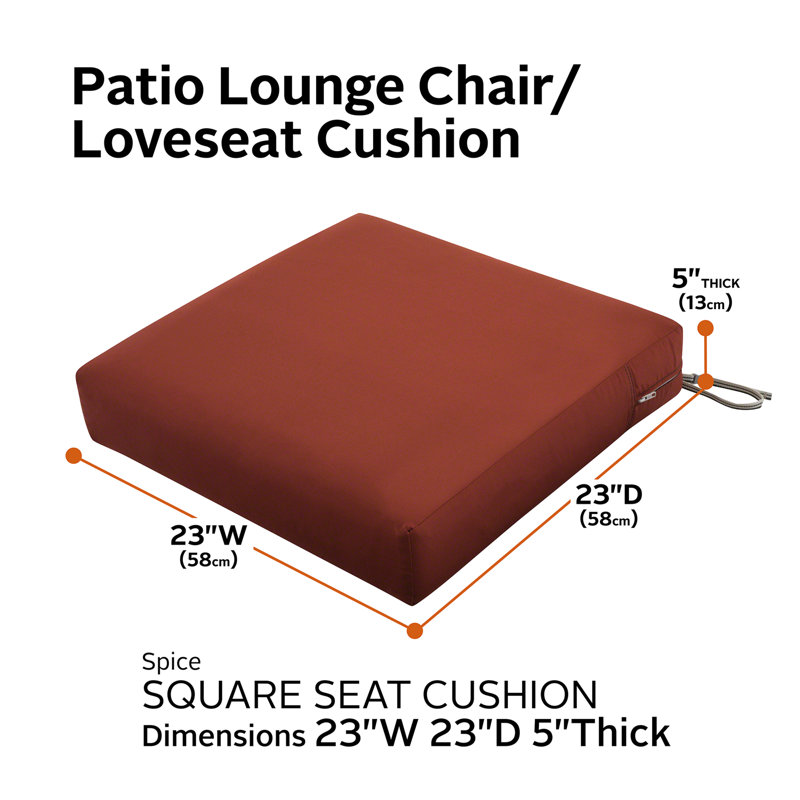 Jaylon Water-Resistant Patio Lounge Chair/Loveseat Cushion, 5" H x 23" W x 23" D, Spice