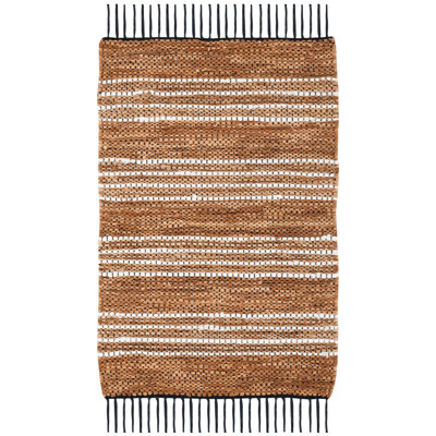 Preston Striped Hand-Woven Cotton/Leather/Jute Brown/Beige Area Rug