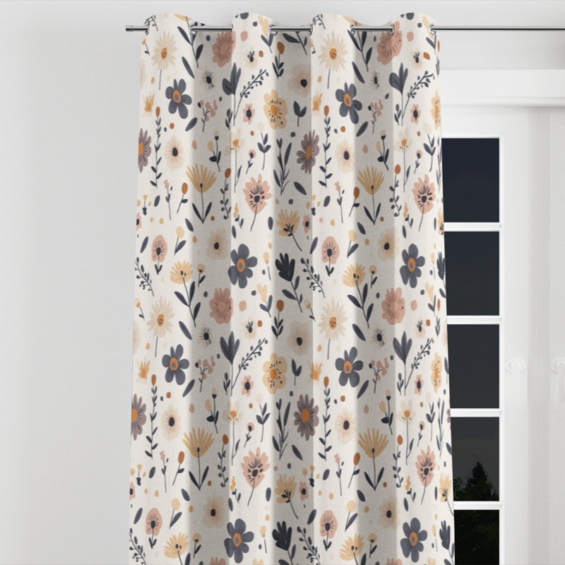 Rideaux Modern Window - rideau à œillets à motif floral bleu Boho - 1 panneau, L 52 po x L 63 po, Œillets argentés